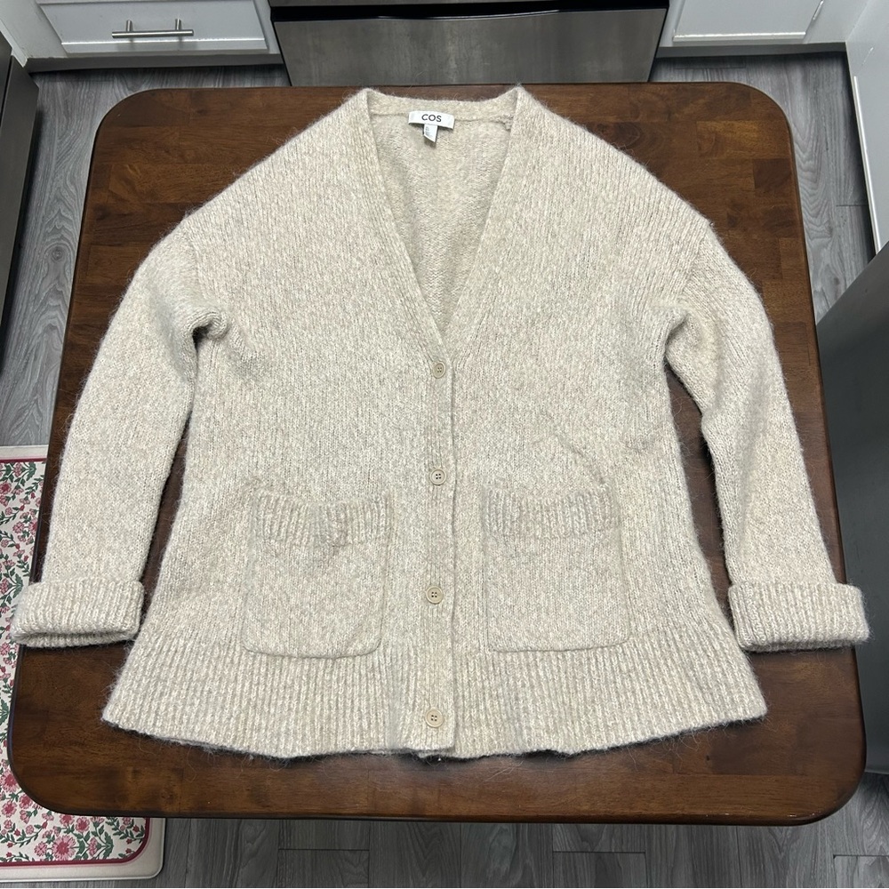 COS Alpaca and Wool Blend Chunky Cardigan in Oatmeal Light Tan Size L